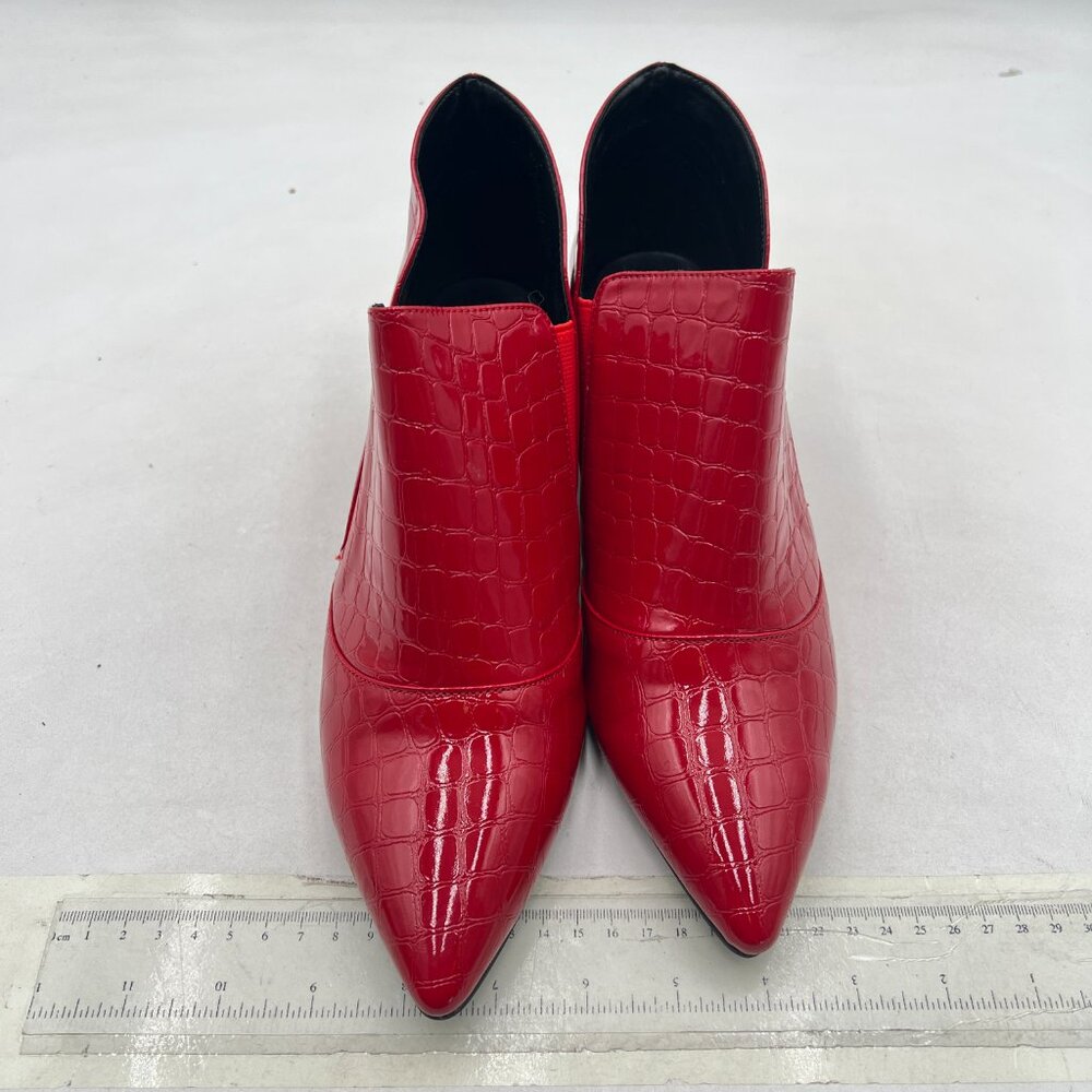 YDN Red Sexy Pointed Toe Ankle Boots Chunky Low Heel Boot Pull on Elastic Shoe - Picture 7 of 8